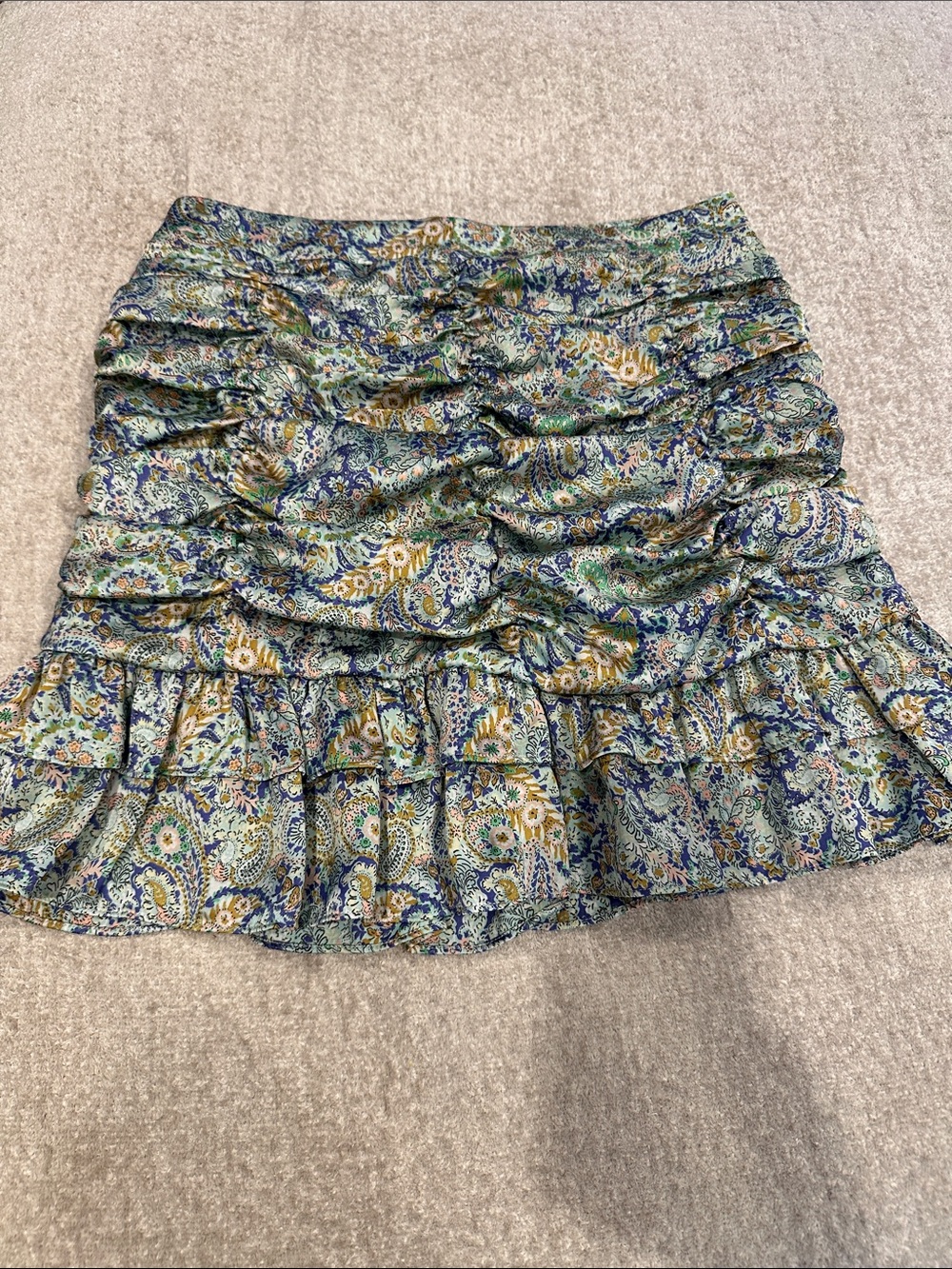 Zara Floral Paisley Ruffled Mini Skirt - Blue & Green